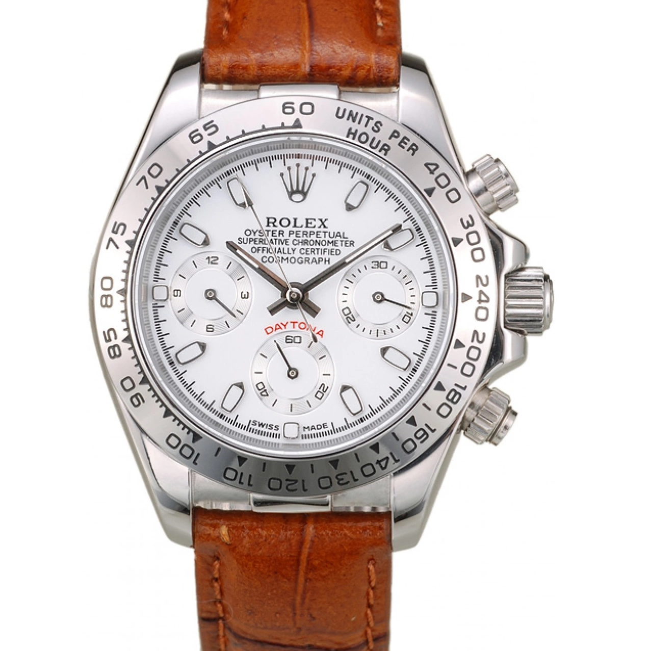 AAA Replica Watches Dial Leather Lady Daytona Steel Stainless Case Brown White Rolex Tachymeter Strap 0726